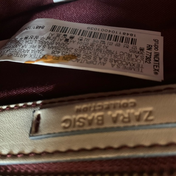 Zara · Cream Navy Gold Handbag Crossbody Burgundy Lining - Zara Basic Collection - Picture 15 of 16